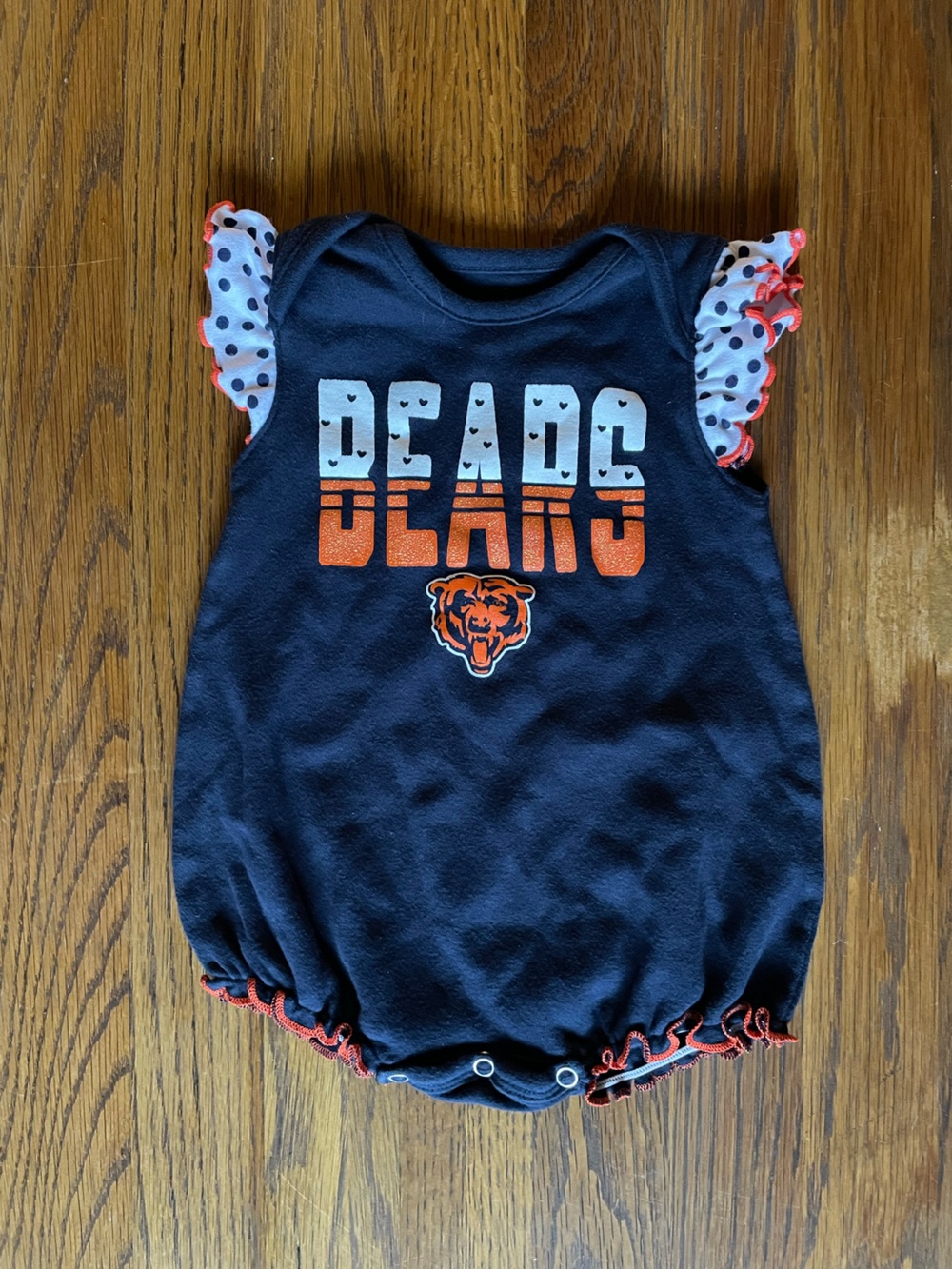 NFL Navy Chicago Bears Baby Romper with White Logo and Tan Accents